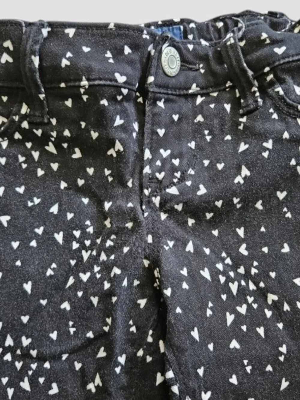 OLD NAVY Black Heart Print Stretch Ballerina Jeans Girls Size 5 Adjustable Waist